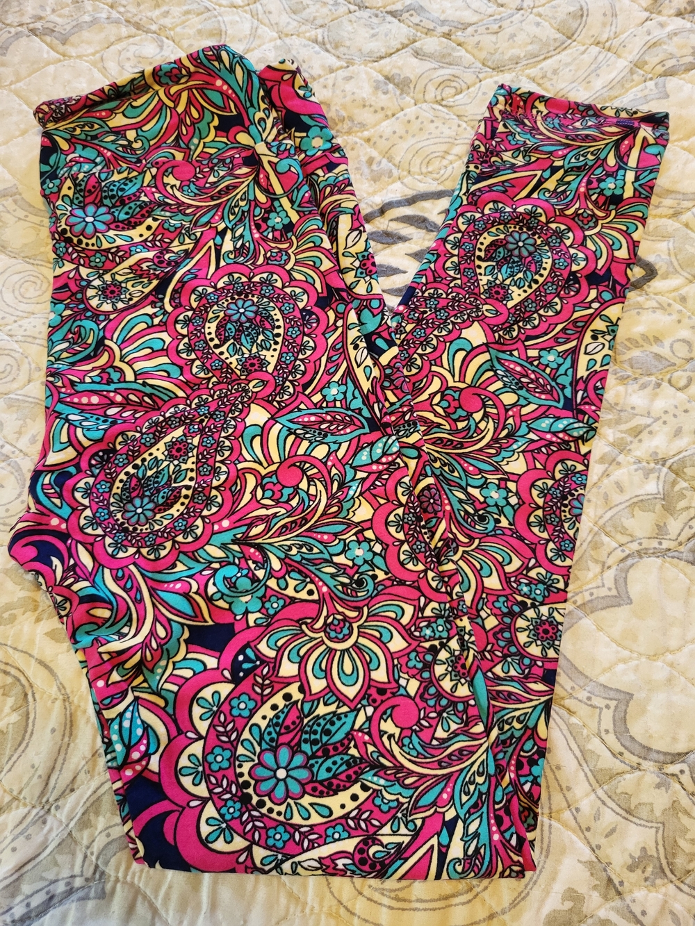 LuLaRoe Vibrant Pink Teal Paisley Leggings